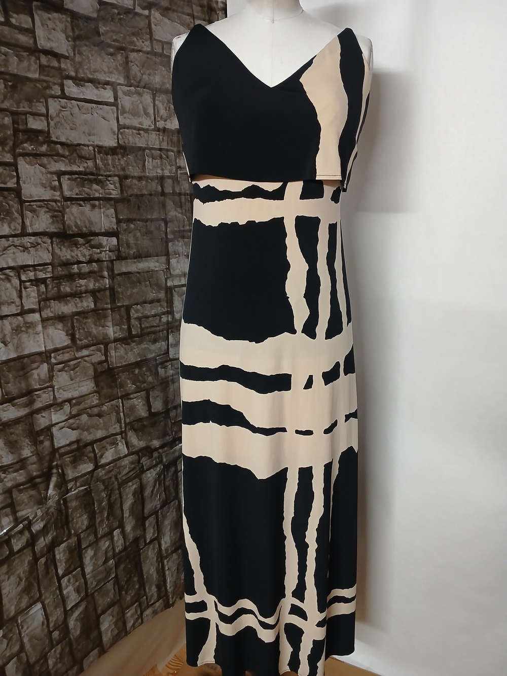 Muse Black and Beige Abstract Print Maxi Women's Dress